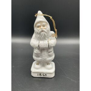 Vintage 1860 Santa‎ Claus Figurine Ornament White Porcelain Gold Detail